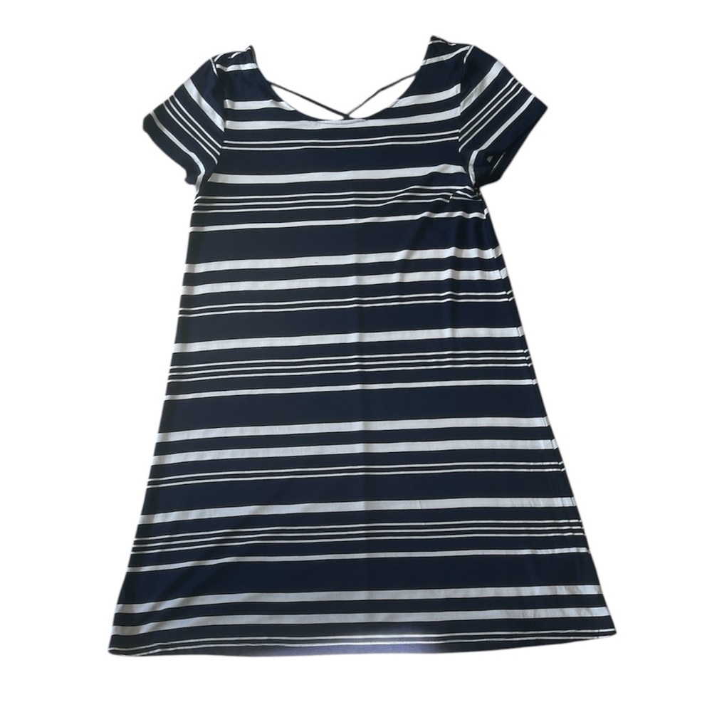 Dex Navy & White Striped Short Sleeve A-Line T-Shirt Dress Size Medium